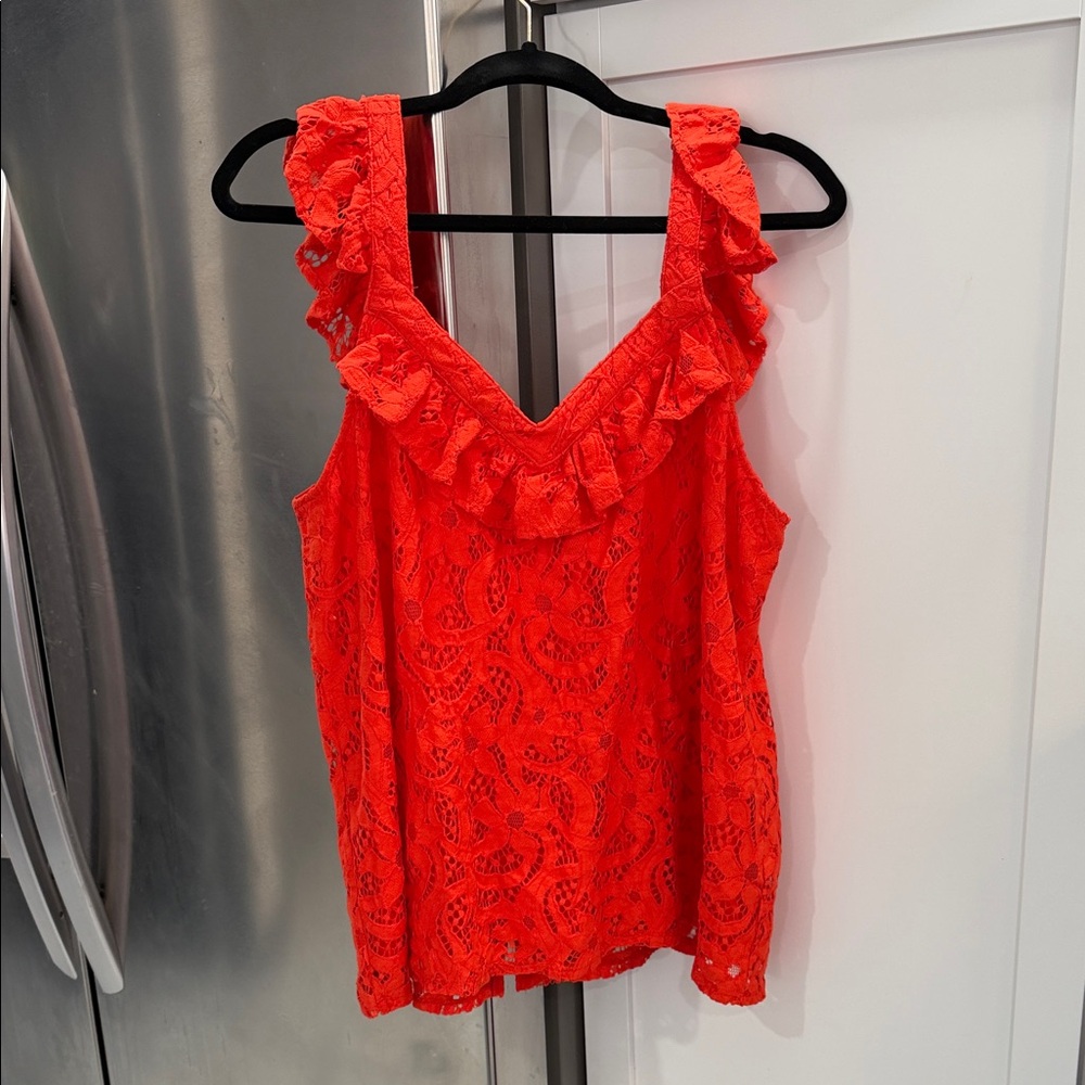 Women's Red Lace Ruffle Top - Picture 4 of 5